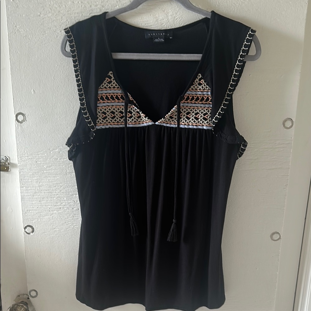 Sanctuary Black and Tan Flutter Sleeve Top